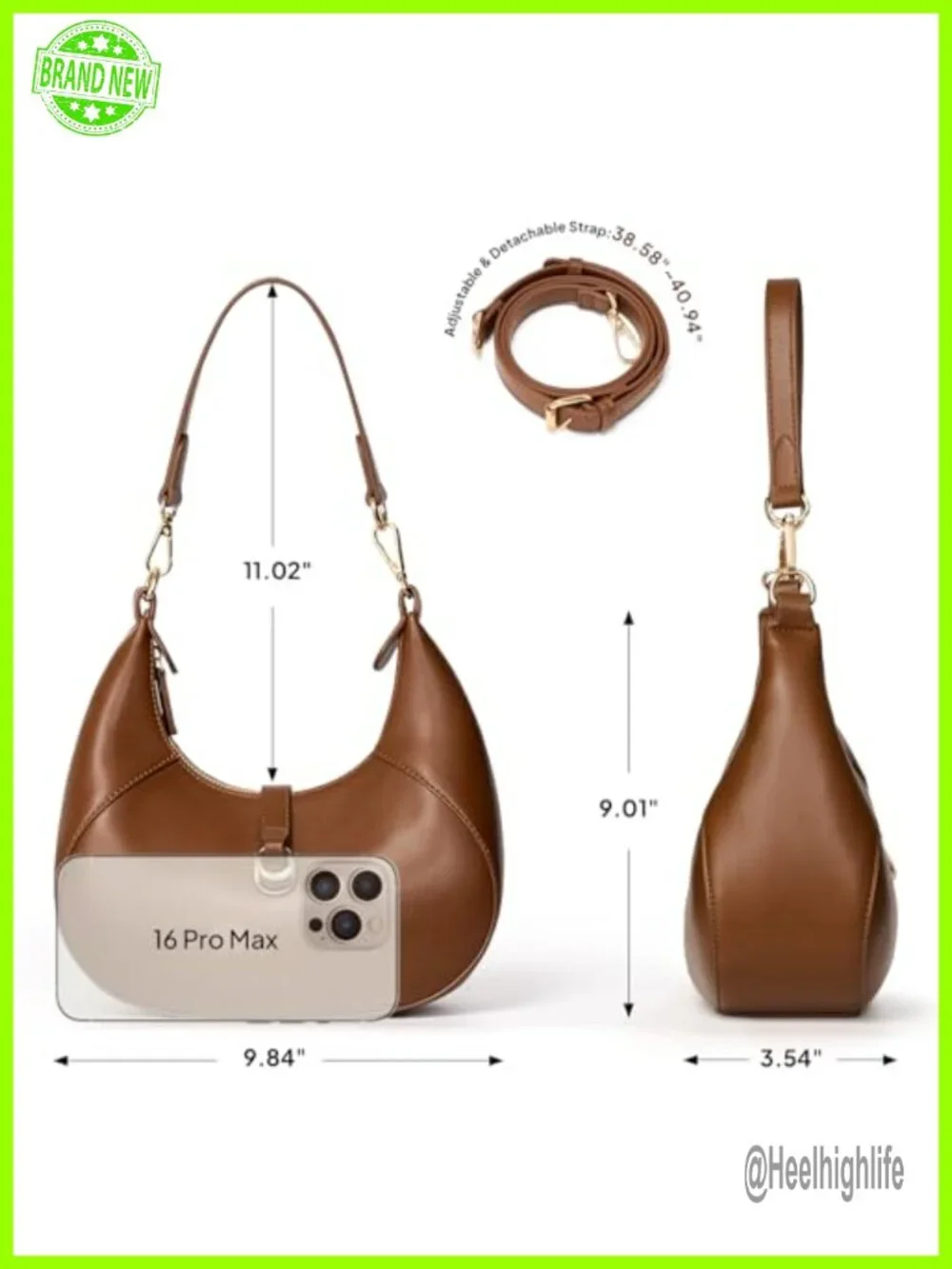 Small Soft Faux Leather Crescent Hobo Bag with Removable Strap